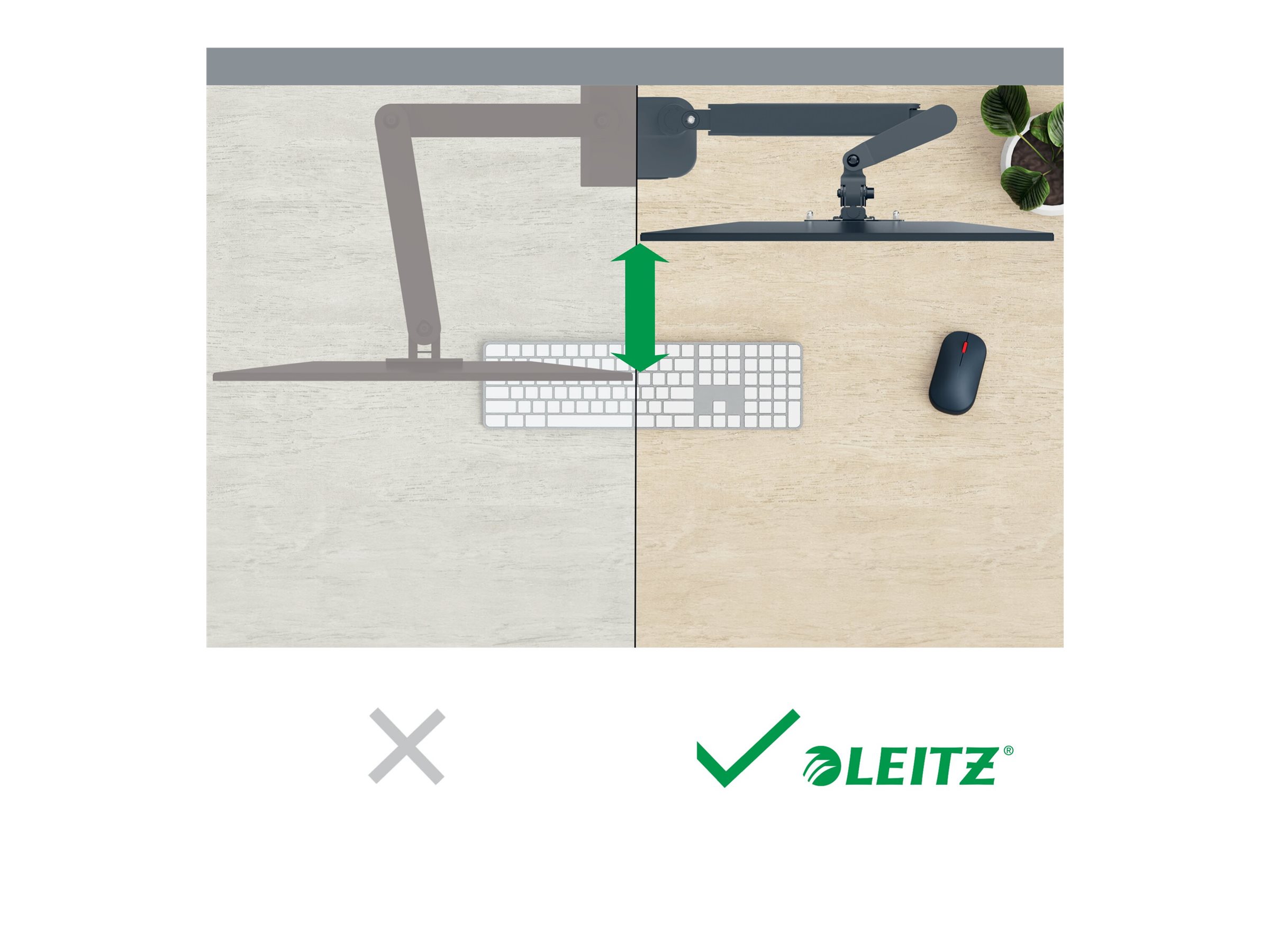 1 Bras porte-écran double faible encombrement pour écran/PC Leitz - Gris