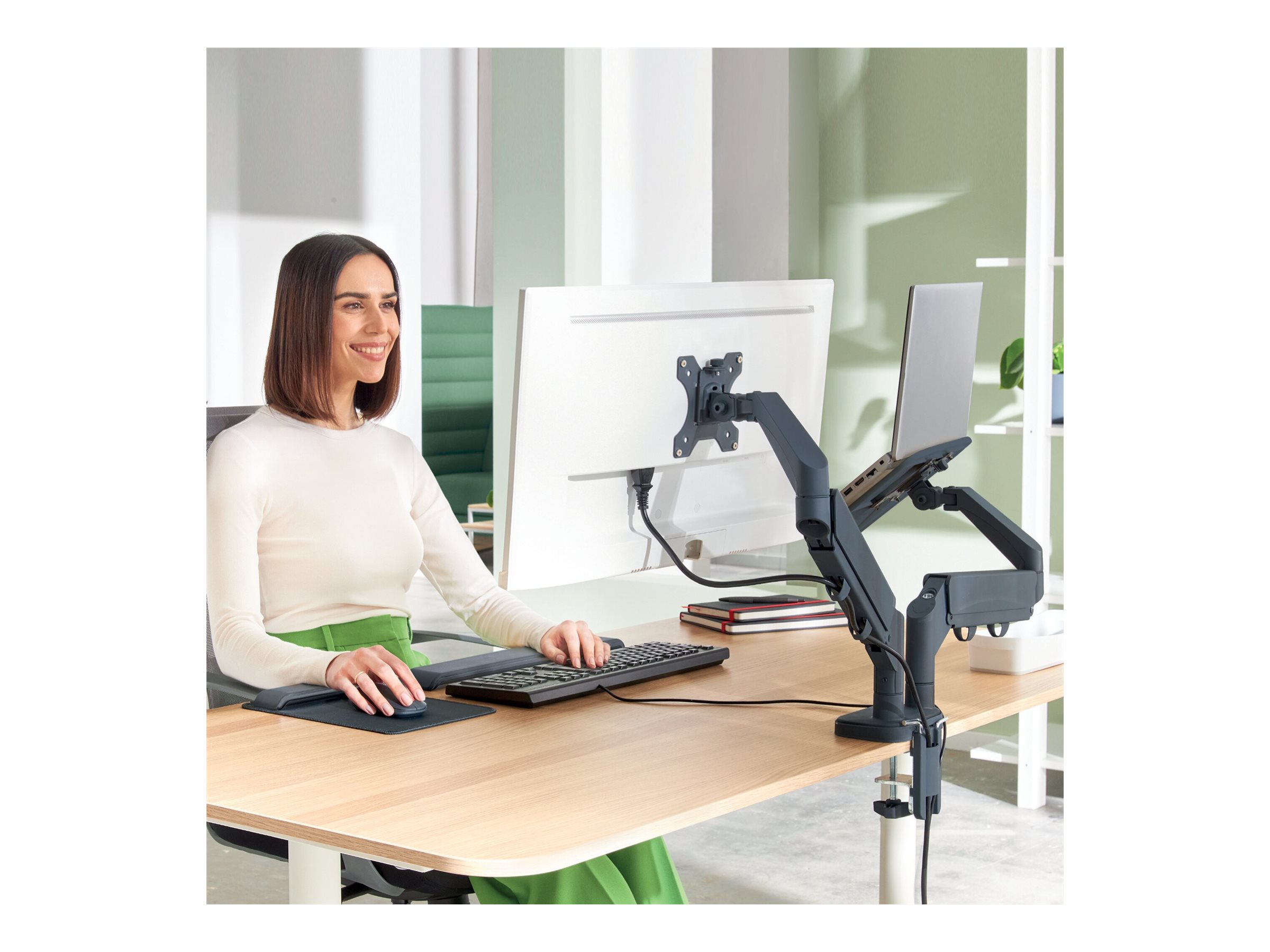 1 Bras porte-écran double faible encombrement pour écran/PC Leitz - Gris